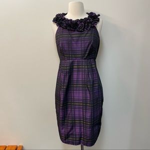Taylor Dresses Plaid Dress with Ruffle Neckline